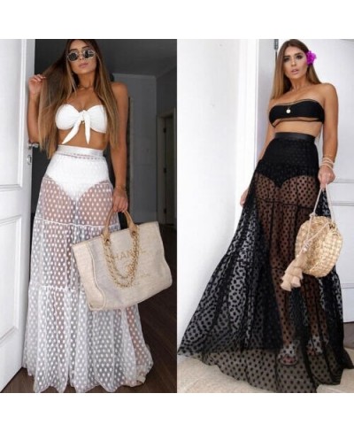 Women Sexy Long Skirt High Waist Dot Skirt Summer Transparent Long Skirt New Style Ladies Skirt $23.54 - Skirts