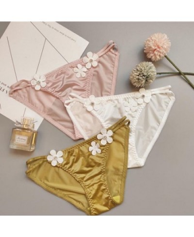 Women's Triangle Low Waist Underwear Girls' Silk Smooth Sexy Cotton Crotch Flower Decoration Underpants $21.20 - Underwear