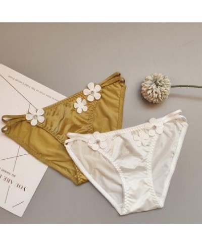 Women's Triangle Low Waist Underwear Girls' Silk Smooth Sexy Cotton Crotch Flower Decoration Underpants $21.20 - Underwear