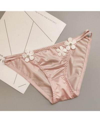 Women's Triangle Low Waist Underwear Girls' Silk Smooth Sexy Cotton Crotch Flower Decoration Underpants $21.20 - Underwear