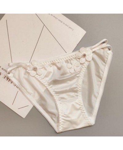 Women's Triangle Low Waist Underwear Girls' Silk Smooth Sexy Cotton Crotch Flower Decoration Underpants $21.20 - Underwear