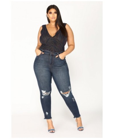 Women Plus Size Jeans Fashion High Waist Ripped Stretch Jeans Skinny Denim Pencil Pants Spring Autumn Trousers L-4XL $46.00 -...