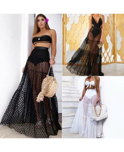 Women Sexy Long Skirt High Waist Dot Skirt Summer Transparent Long Skirt New Style Ladies Skirt $23.54 - Skirts