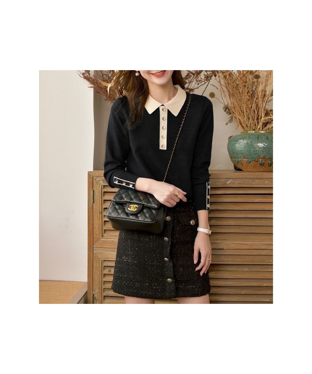 Fashion Lapel Button Spliced Knitted Korean Sweaters Women Clothing 2022 Autumn Loose Casual Pullovers All-match Office Lady ...