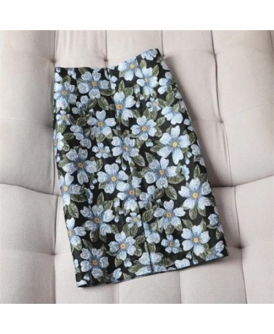 Blue Big Flower Vintage Skirts womens 2023 Spring And Summer High Waist Slit A-line Skirt Female Straight Bag Hip Skirt Jupe ...