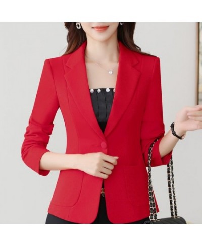 Autumn Solid Color Elegant Red Blazer Women Jacket England Style Slim Fit Long Sleeve Outerwear Notched Collar Single Button ...