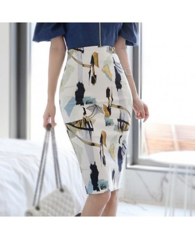 Korean new spring summer printed pencil skirt 2023 fashion OL slim high waist black split step skirt q734 $56.32 - Skirts