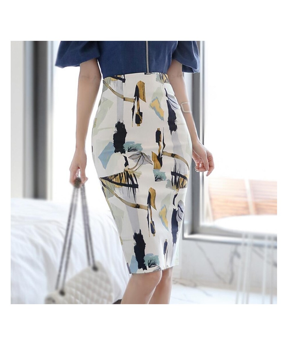 Korean new spring summer printed pencil skirt 2023 fashion OL slim high waist black split step skirt q734 $56.32 - Skirts