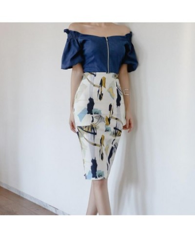 Korean new spring summer printed pencil skirt 2023 fashion OL slim high waist black split step skirt q734 $56.32 - Skirts