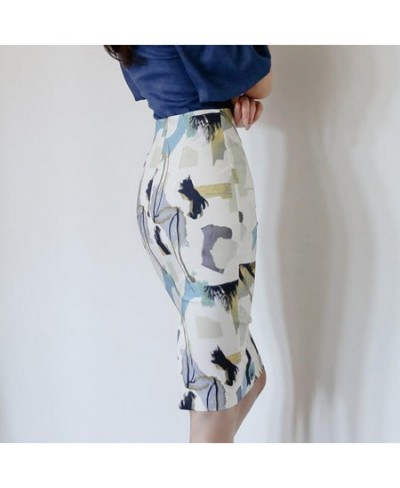 Korean new spring summer printed pencil skirt 2023 fashion OL slim high waist black split step skirt q734 $56.32 - Skirts