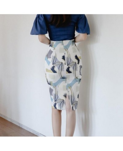 Korean new spring summer printed pencil skirt 2023 fashion OL slim high waist black split step skirt q734 $56.32 - Skirts