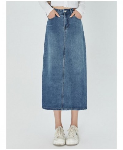 New A-line Midi Denim Skirt for Women Vintage Classic Blue Straight Long Jean Skirt Summer 2023 $47.05 - Skirts