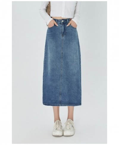 New A-line Midi Denim Skirt for Women Vintage Classic Blue Straight Long Jean Skirt Summer 2023 $47.05 - Skirts