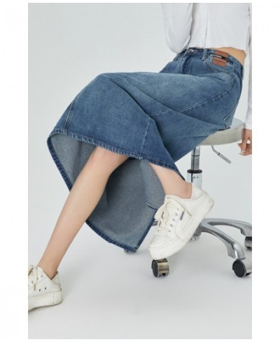 New A-line Midi Denim Skirt for Women Vintage Classic Blue Straight Long Jean Skirt Summer 2023 $47.05 - Skirts