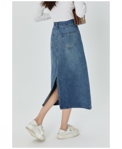 New A-line Midi Denim Skirt for Women Vintage Classic Blue Straight Long Jean Skirt Summer 2023 $47.05 - Skirts