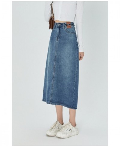 New A-line Midi Denim Skirt for Women Vintage Classic Blue Straight Long Jean Skirt Summer 2023 $47.05 - Skirts