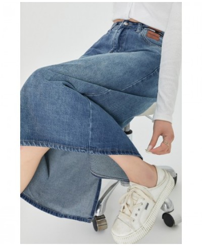 New A-line Midi Denim Skirt for Women Vintage Classic Blue Straight Long Jean Skirt Summer 2023 $47.05 - Skirts