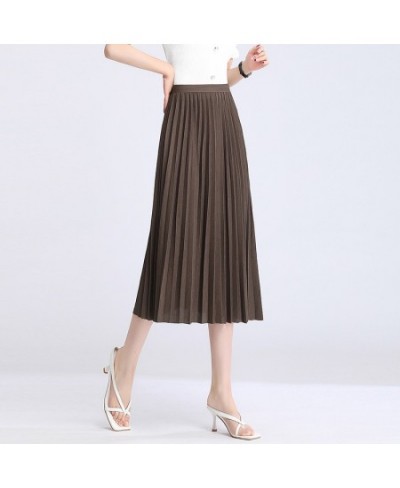 High waist long women skirt a line elastic pleated calf length solid simply classic female bottom thin summer y2k skirt 2022 ...