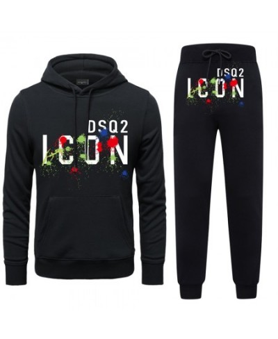 Mens New Spring Autumn Tracksuit Sets DSQ2 Brand Mens Casual Print Cotton 2 Piece (Hoodies+Pants) Sets Street Sport Jogger Se...