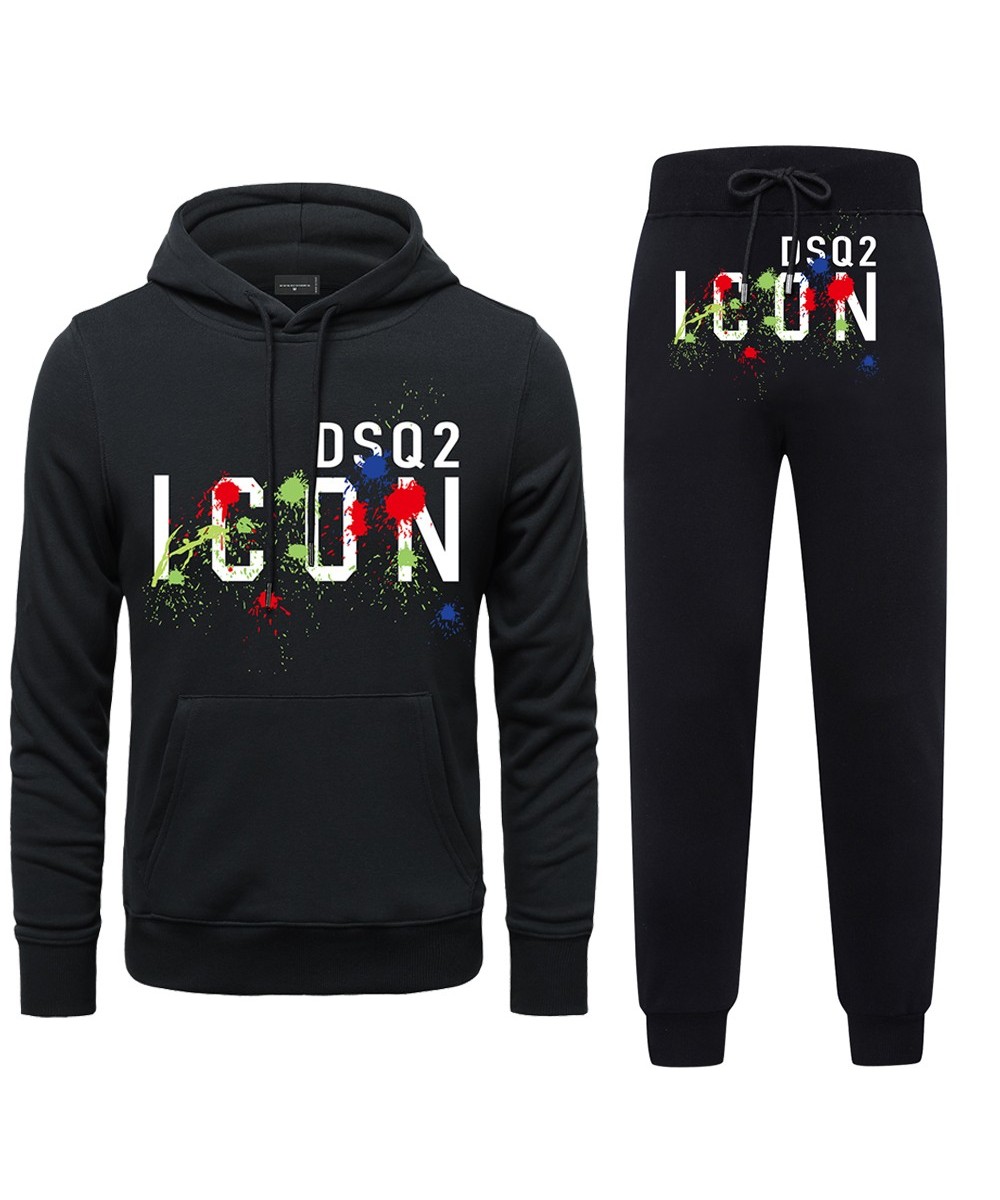 Mens New Spring Autumn Tracksuit Sets DSQ2 Brand Mens Casual Print Cotton 2 Piece (Hoodies+Pants) Sets Street Sport Jogger Se...