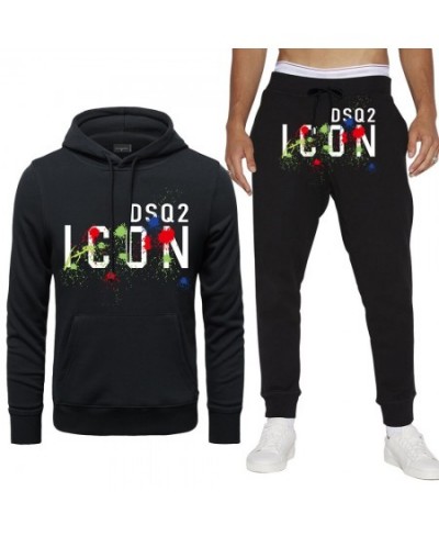 Mens New Spring Autumn Tracksuit Sets DSQ2 Brand Mens Casual Print Cotton 2 Piece (Hoodies+Pants) Sets Street Sport Jogger Se...