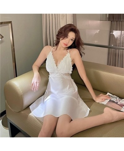 Sexy lace deep V Suspender silk nightdress women's home clothes short skirt пижама женская 잠옷 $42.31 - Sleepwears