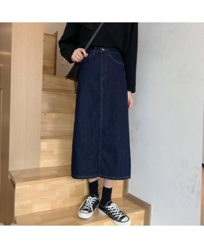 Skirts Women Casual Denim High Waist Straight Mid-calf Solid All-match Streetwear Elegant Retro Vintage Ulzzang Spring Female...