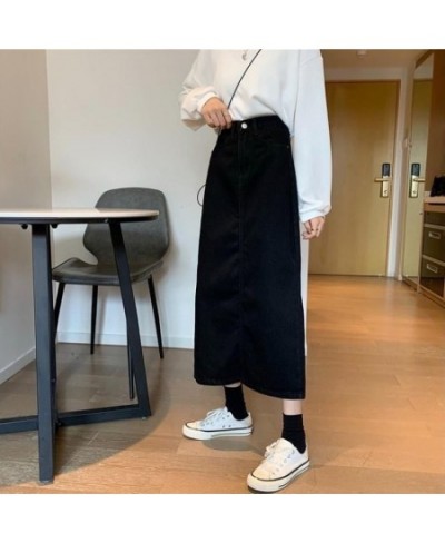 Skirts Women Casual Denim High Waist Straight Mid-calf Solid All-match Streetwear Elegant Retro Vintage Ulzzang Spring Female...