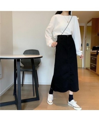 Skirts Women Casual Denim High Waist Straight Mid-calf Solid All-match Streetwear Elegant Retro Vintage Ulzzang Spring Female...