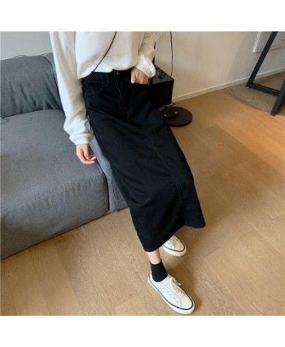 Skirts Women Casual Denim High Waist Straight Mid-calf Solid All-match Streetwear Elegant Retro Vintage Ulzzang Spring Female...