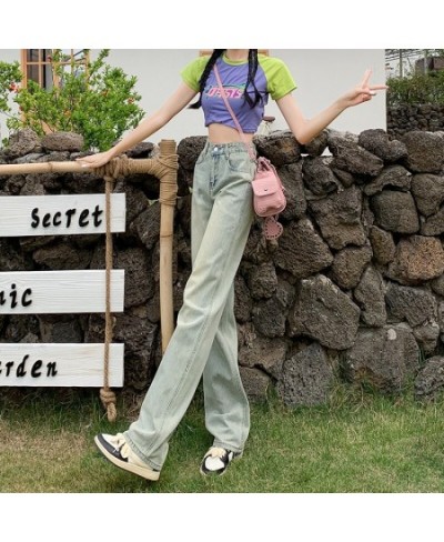 Woman Jeans High Waist Wide Leg Blue Vintage Harajuku BF Style Pants Streetwear Denim Fashion Straight Trousers $44.10 - Jeans