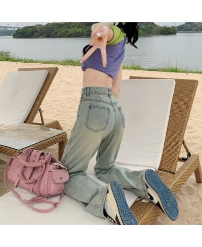 Woman Jeans High Waist Wide Leg Blue Vintage Harajuku BF Style Pants Streetwear Denim Fashion Straight Trousers $44.10 - Jeans