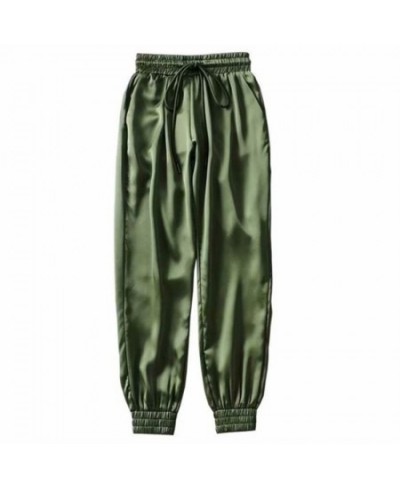 Autumn Black Satin Joggers Women Trousers High Waist Pants Pink Sweat Pants Green Satin Pants Women Sweatpants Winter $31.59 ...