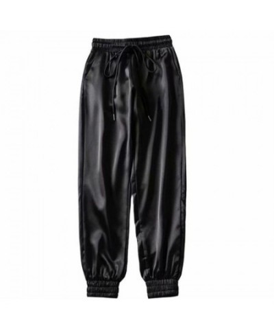 Autumn Black Satin Joggers Women Trousers High Waist Pants Pink Sweat Pants Green Satin Pants Women Sweatpants Winter $31.59 ...