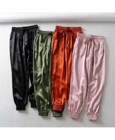 Autumn Black Satin Joggers Women Trousers High Waist Pants Pink Sweat Pants Green Satin Pants Women Sweatpants Winter $31.59 ...