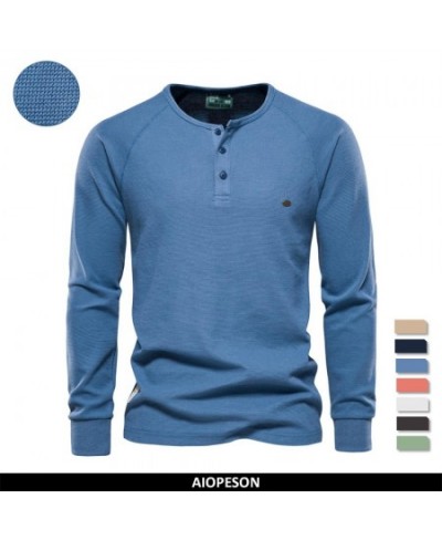 Waffle Henley T-Shirt Men Long Sleeve Basic Breathable Men's Tops Tee Shirts New Autumn Solid Color T Shirt For Men $40.79 - ...