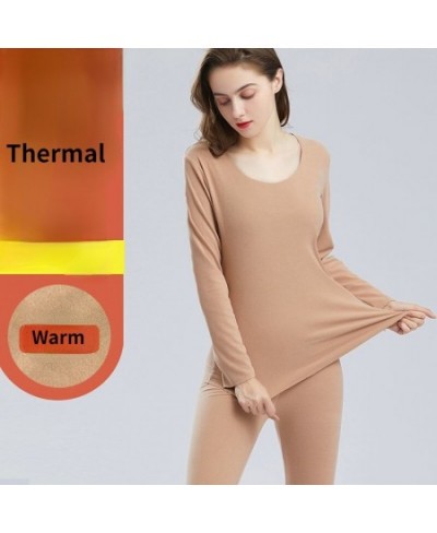 Women velvet thermal underwear set Top & pants constant temperature heating seamless autumn winter $36.17 - Underwear