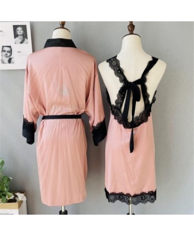 Sexy Satin Robe Lace Sling Nightdress Sets Bride Bridesmaid Kimono Bathrobe Gown Wedding Sleepwear Rayon Intimate Lingerie $5...