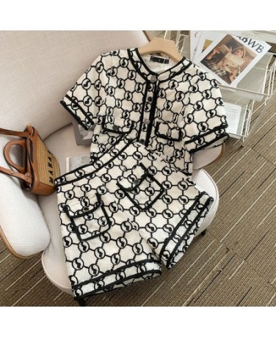 2023 Summer Causal Geometric Print Two-piece Set Women Short Sleeve Single Breasted Top + Pockets Shorts Fashion Shorts Set $...