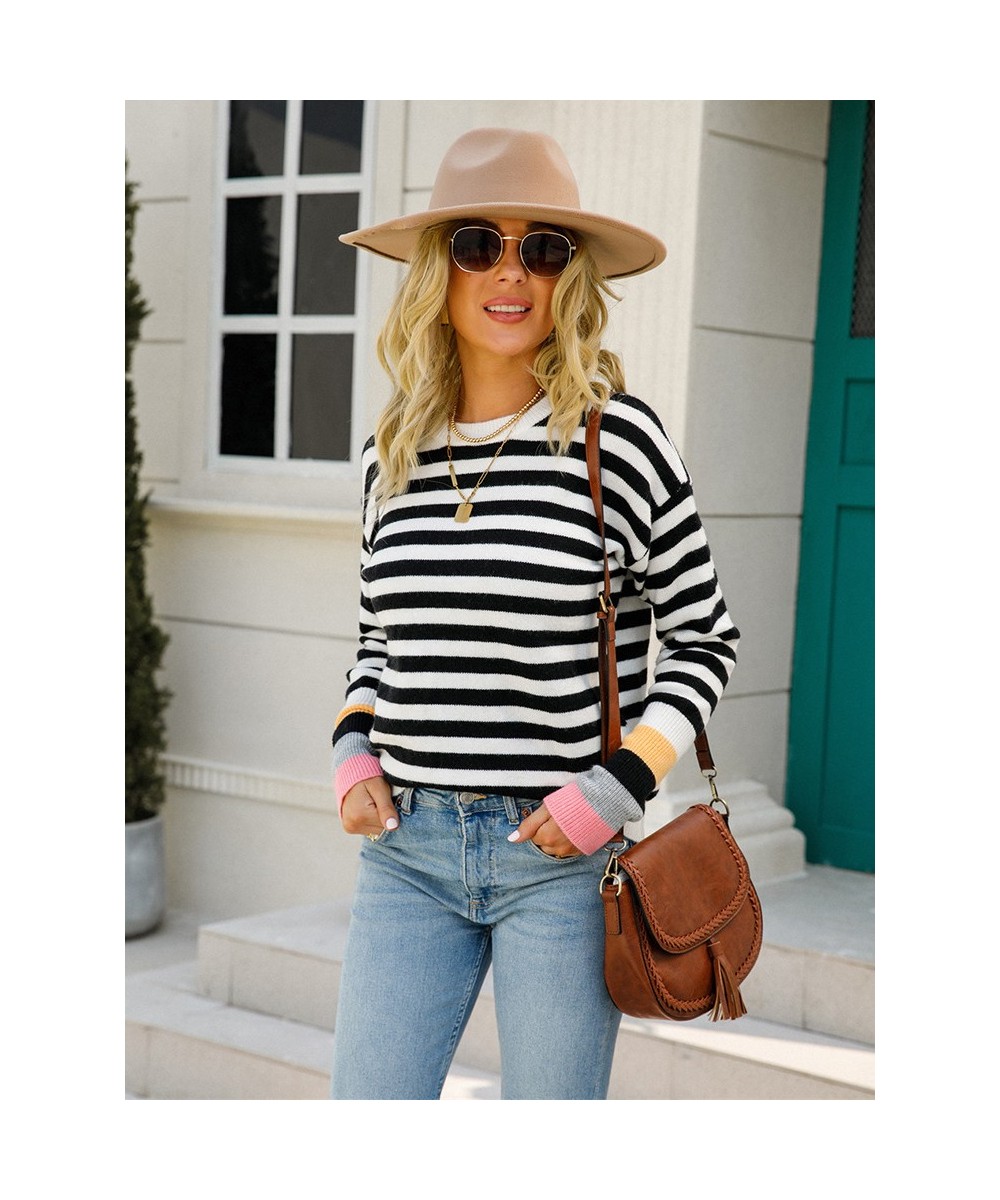 Fashion Tops 2022 Women Autumn Winter New Round Neck Knitted Pullover Striped Long Sleeve Sweater Women's Clothing Streetwear...