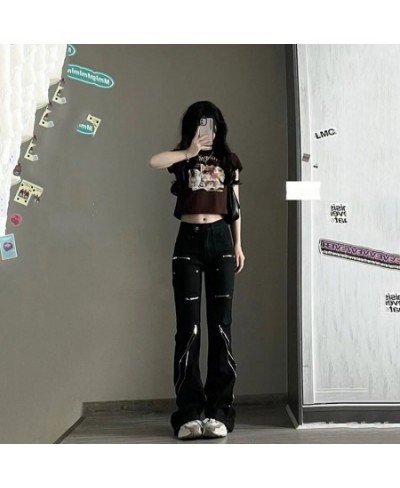 2023 Chic Harajuku Zipper Jeans Women Hip Hop Streetwear Black Flare Jeans Women Fashion Pants Y2k Grunge Gothic E-girl $57.7...