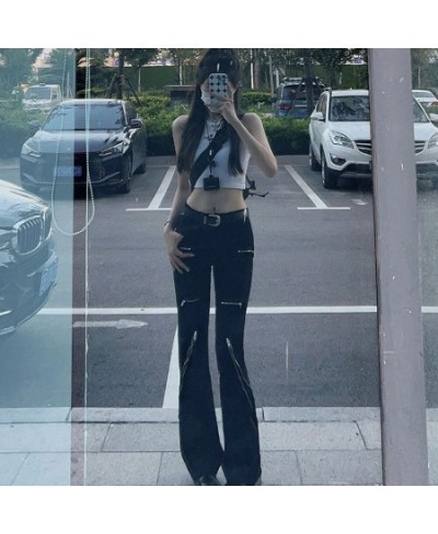 2023 Chic Harajuku Zipper Jeans Women Hip Hop Streetwear Black Flare Jeans Women Fashion Pants Y2k Grunge Gothic E-girl $57.7...