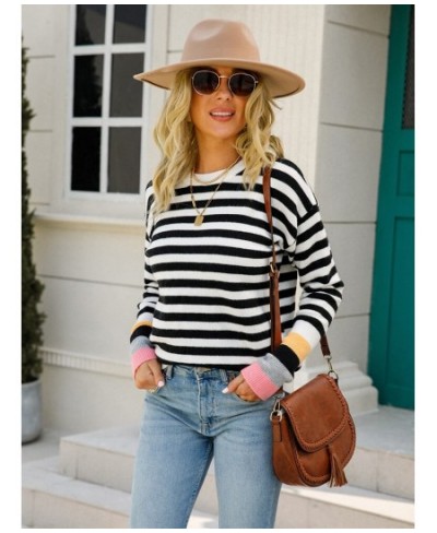 Fashion Tops 2022 Women Autumn Winter New Round Neck Knitted Pullover Striped Long Sleeve Sweater Women's Clothing Streetwear...