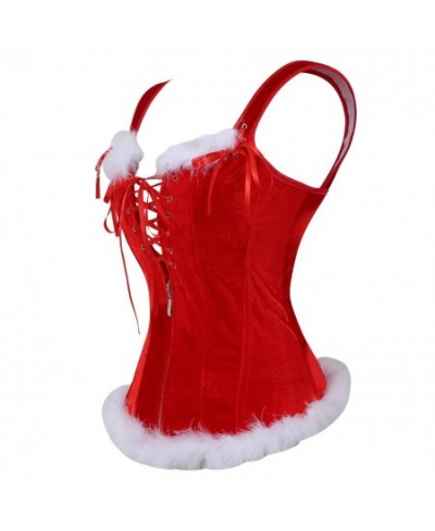 Sexy Santa Strap Corset Vest Women Zipper Red Feather Corsets Bustiers Lingerie Top Naughty Christmas Costumes Plus Size S-6X...