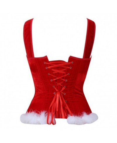 Sexy Santa Strap Corset Vest Women Zipper Red Feather Corsets Bustiers Lingerie Top Naughty Christmas Costumes Plus Size S-6X...