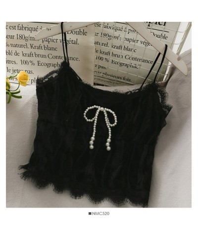 lace tassels crop tops sexy spaghetti strap tanke top off shoulder pearl butterfly slim fit cami for women sling vest $26.57 ...