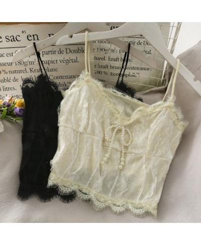 lace tassels crop tops sexy spaghetti strap tanke top off shoulder pearl butterfly slim fit cami for women sling vest $26.57 ...