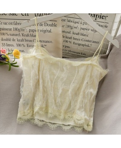 lace tassels crop tops sexy spaghetti strap tanke top off shoulder pearl butterfly slim fit cami for women sling vest $26.57 ...