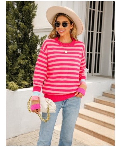 Fashion Tops 2022 Women Autumn Winter New Round Neck Knitted Pullover Striped Long Sleeve Sweater Women's Clothing Streetwear...