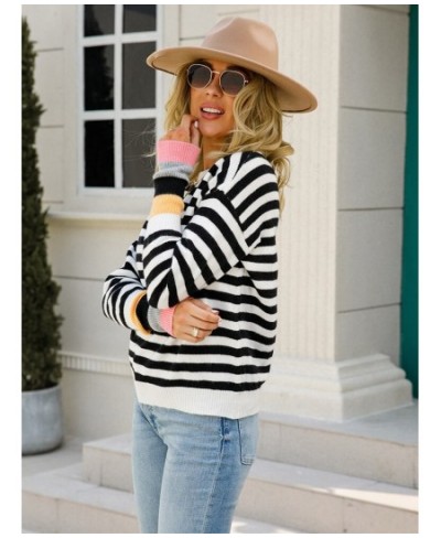 Fashion Tops 2022 Women Autumn Winter New Round Neck Knitted Pullover Striped Long Sleeve Sweater Women's Clothing Streetwear...